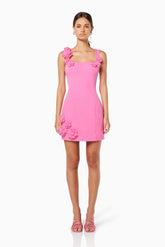 Trompe 3D Floral Mini Dress in Pink