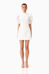 Elowen Floral Applique Mini Dress in White