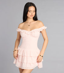 Sweet Plans Eyelet Off-The-Shoulder Skater Dress