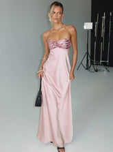See The Vision Sequin Bust Strapless Maxi Dress Pink