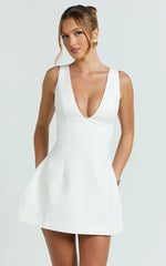 Karissa Mini Dress - V Neck Fit And Flare Dress in White