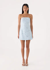 Della Lace Strapless Mini Dress - Blue