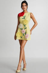 Sarna Yellow Buttercup Embroidered Mini Dress