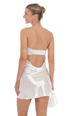 Satin Strapless Slip Dress in White