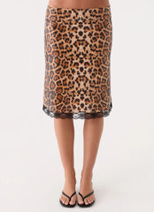 Vania Sequin Low Rise Midi Skirt - Shimmer Leopard
