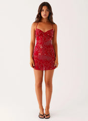 Vietta Sequin Cami Mini Dress - Red