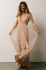 Nova Shimmer Maxi Dress | Natural + Blush