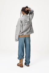 Buffy Paisley Knit Zip Up in Light Grey