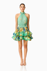 Estelle Halter Mini Dress in Green Floral