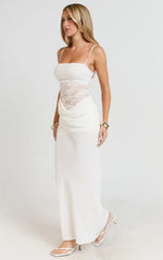 Rania Maxi Dress Contrast Lace Bodice Bias Cowl Drop Waist Dress in Cream