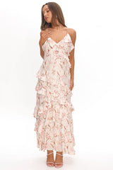 Cameela Ruffle Trim Maxi Dress Floral Blush