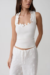 Vianna Broderie Ribbed Tank Top - Ivory