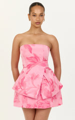 Violetta Mini Dress - Strapless Bow Detail Tulip Dress in Pink