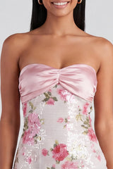Light Pink Bodycon Strapless Mini Homecoming Dress with Sequins