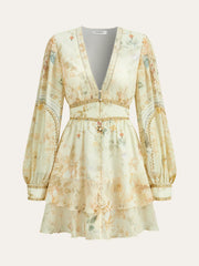 Semi-Sheer Chiffon Floral Printed Ruffled Mini Dress