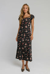 Ellie Mesh Floral Maxi Dress in Black