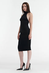 Cleo Halter Tie Midi Dress - Black