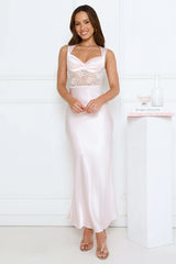 Flirty Business Satin Maxi Dress Pink