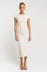 Ivy Fitted Midi Dress in Bone