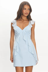 Murphy Ruffle Front Mini Dress Baby Blue