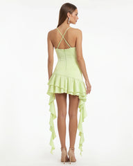 Orchid Embroidered Ruffle Hem Mini Dress - Light Green