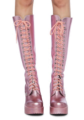 Lash Knee High Boots - Pink