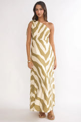 Tavina One-Shoulder Maxi Dress Zebra Khaki