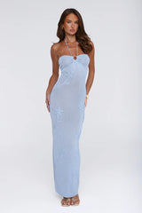 Little Miss Flirt Knit Halter Maxi Dress Blue