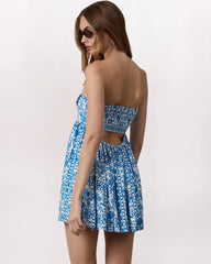 TILE FLORAL DRESS - BLUE FLOWER FRAMED