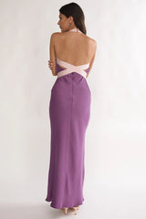 Elanah Waist Tie Halter Maxi Dress Grape