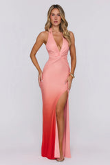 Shine Darling Mesh Halter Maxi Dress Orange