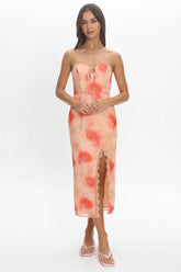 Sunny Ave Sweetheart Neckline Midi Dress Floral Red