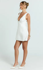 Karissa Mini Dress - V Neck Fit And Flare Dress in White