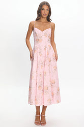 Get My Attention Pleat Waist Maxi Dress Bow Pink