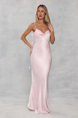 The Flora Satin Maxi Dress Light Pink