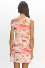 Heaven Asymmetric Watercolour Print Mini Dress Blush