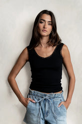 Mackie Lace Trim Tank in Black