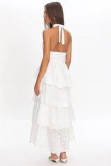 Catalina Tiered Halter Maxi Dress Eyelet White