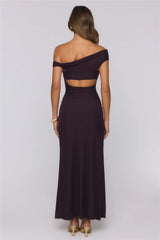 Yacht Club Dreams Mesh Off Shoulder Maxi Dress Deep Plum