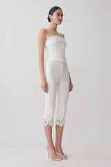Tillie Flower Embroidery Denim Capris - White