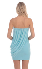 Draped Strapless Mini Dress in Aqua