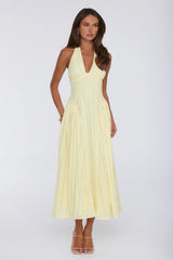 Petal Whimsy Halter Maxi Dress Lemon