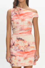 Heaven Asymmetric Watercolour Print Mini Dress Blush