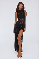 Lush Desire Sheer Lace Maxi Dress Black