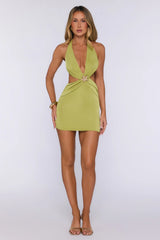 Hot Girl Season Halter Mini Dress Green