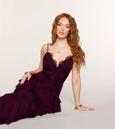 Ruffle Romance Lace-Trim Chiffon Maxi Dress