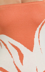 Amy Mini Dress Knit Straight Halter Neck Bodycon Dress in Orange Intarsia Print