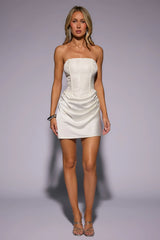 Dressed To Dazzle Strapless Satin Mini Dress Cream