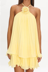 Major Crush Pleated Mini Dress Lemon