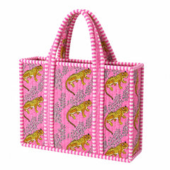 Pink with Leopards Mini Quilted Tote Bag